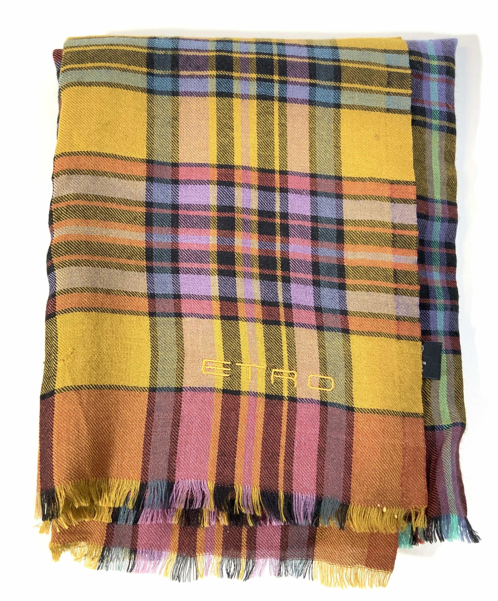 ETRO Colorful Plaid Cashmere & Silk Scarf (1 of 10)