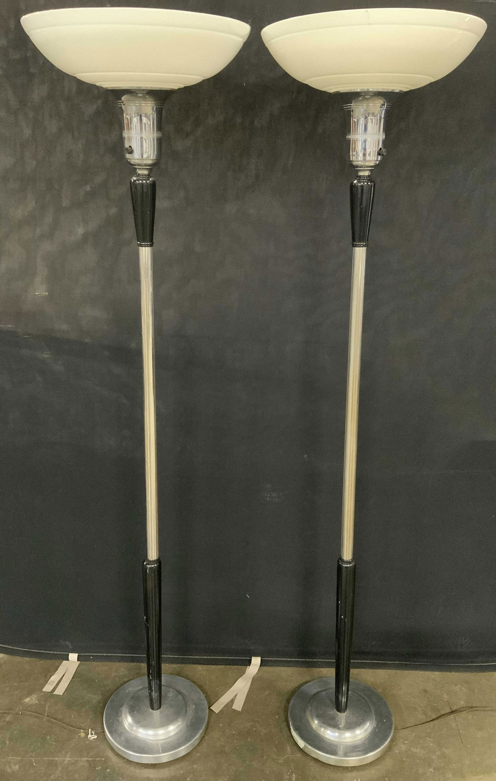 Pair Art Deco Floor Lamps W Milk Glass Shades (1 of 9)