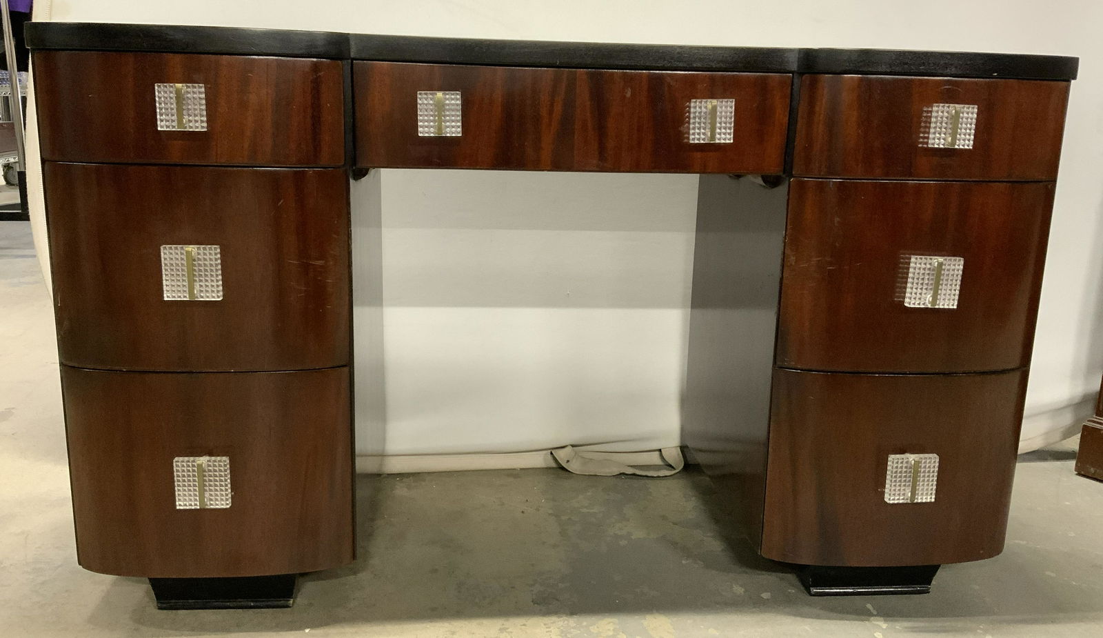 Vintage JOHN STUART Desk w Pressed Glass Pulls (1 of 14)