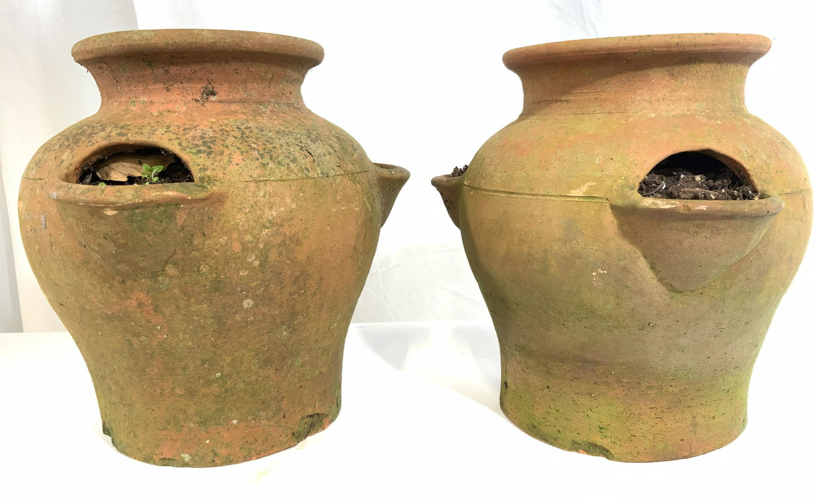 Pair Ceramic Terra Cotta Multi Mouth Planters (1 of 10)