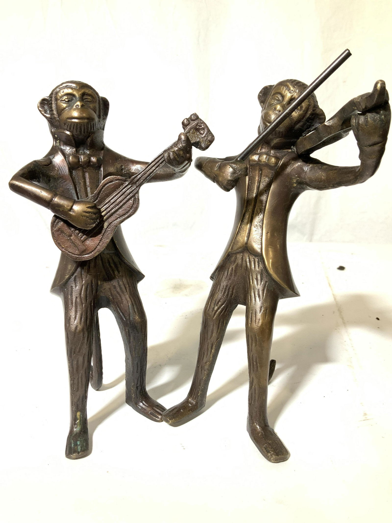 Pair Bronze Monkey Statuettes Playing Violin (1 of 9)