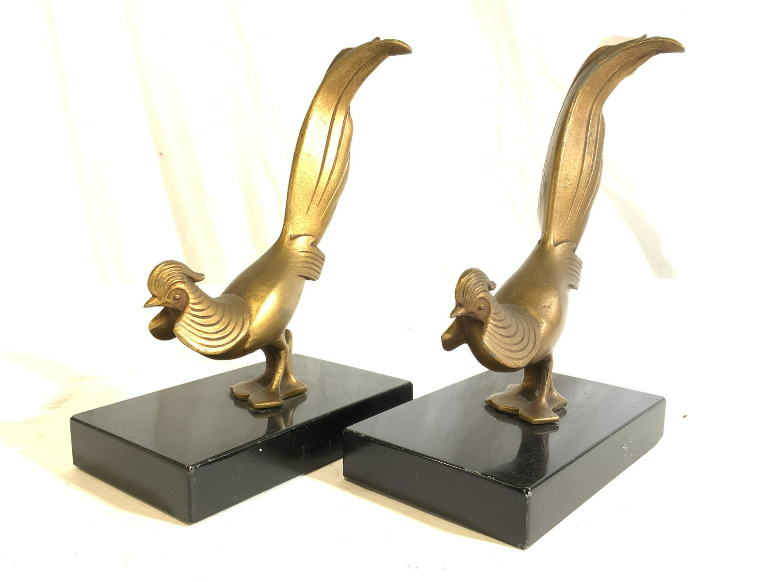 Pair Brass Rooster Figures W Marble Bases (1 of 10)