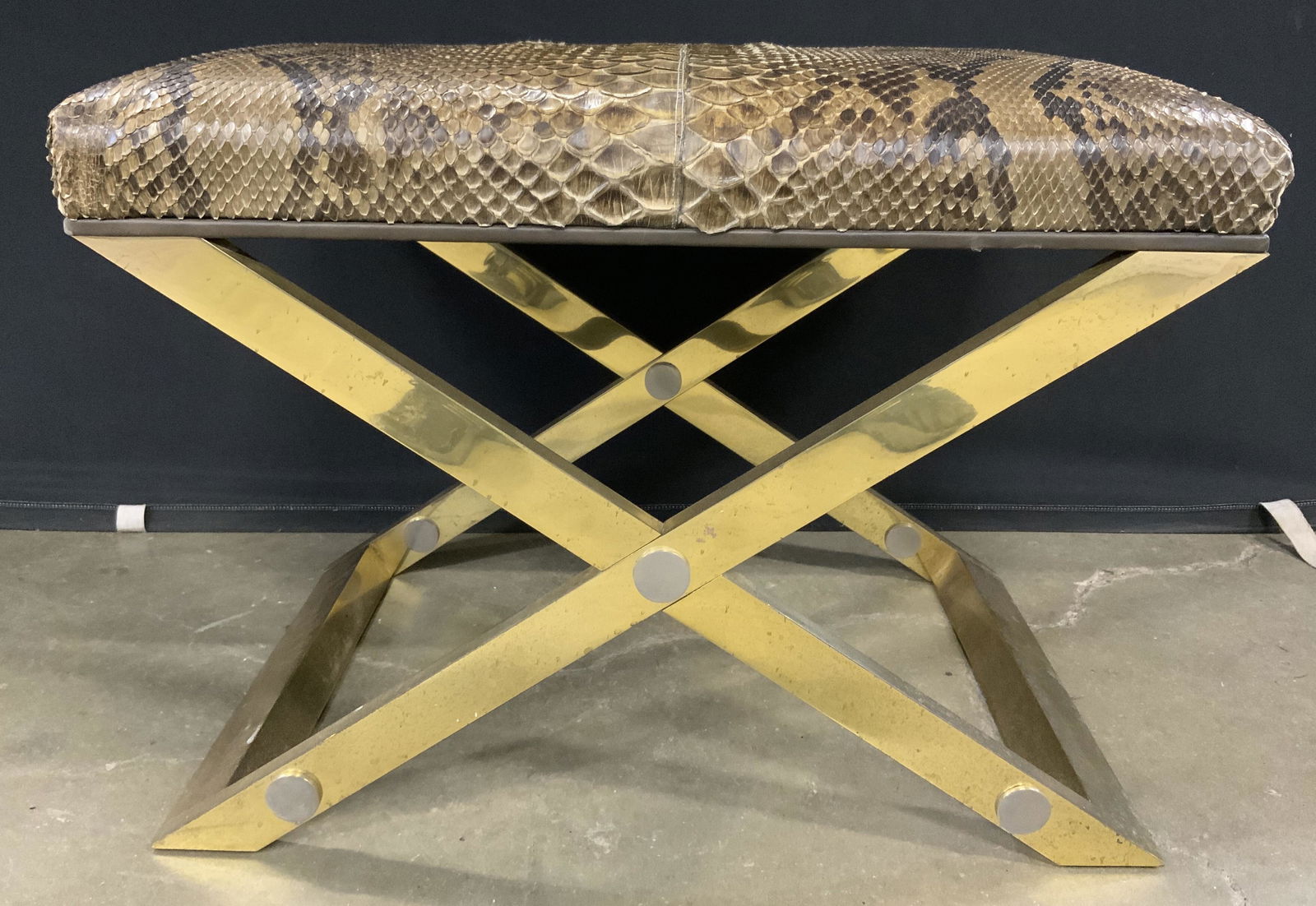 Vintage Snakeskin Upholstered X-bench (1 of 12)