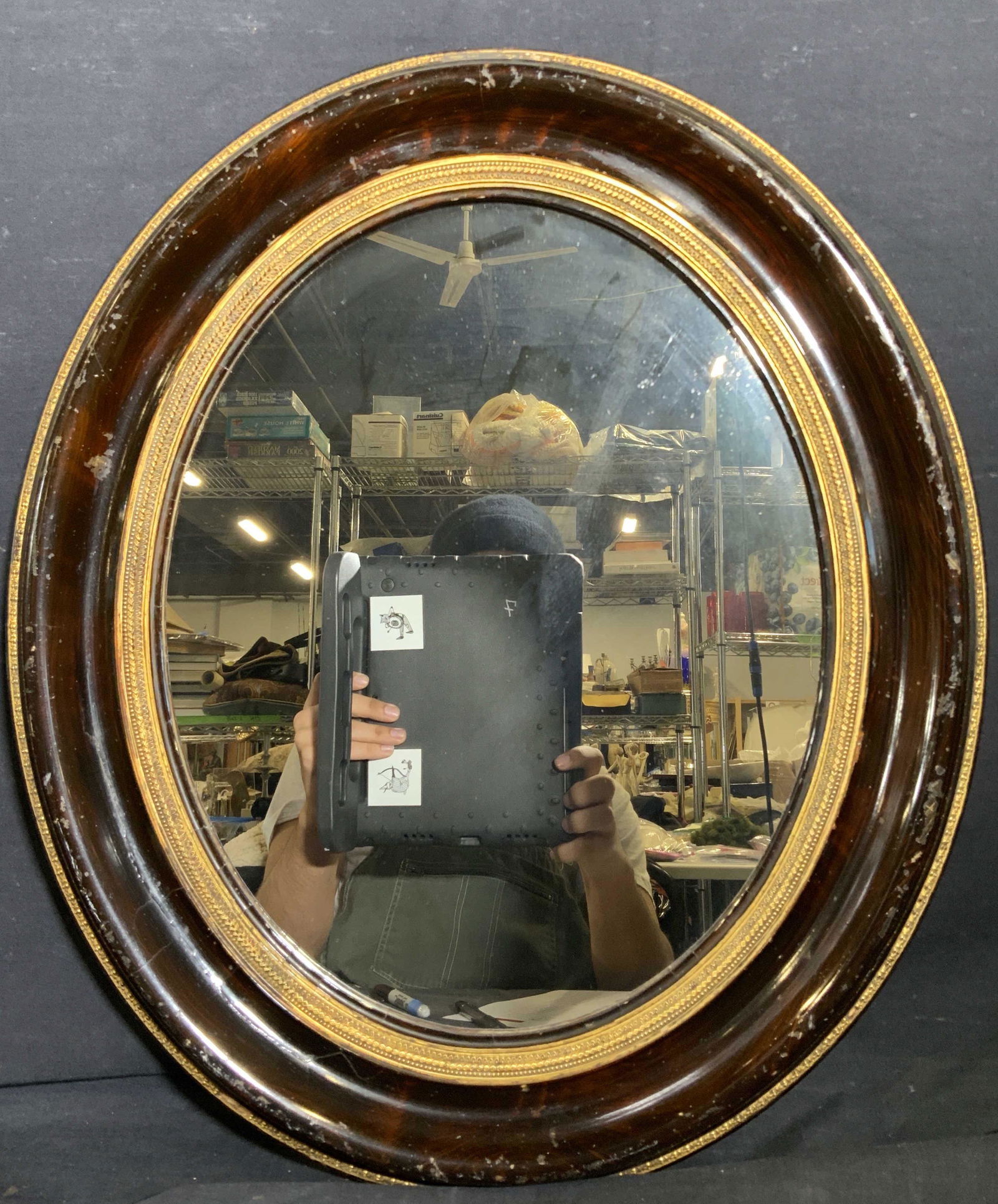 Small Vanity Wall Mirror w Gold Toned Ribboning (1 of 5)