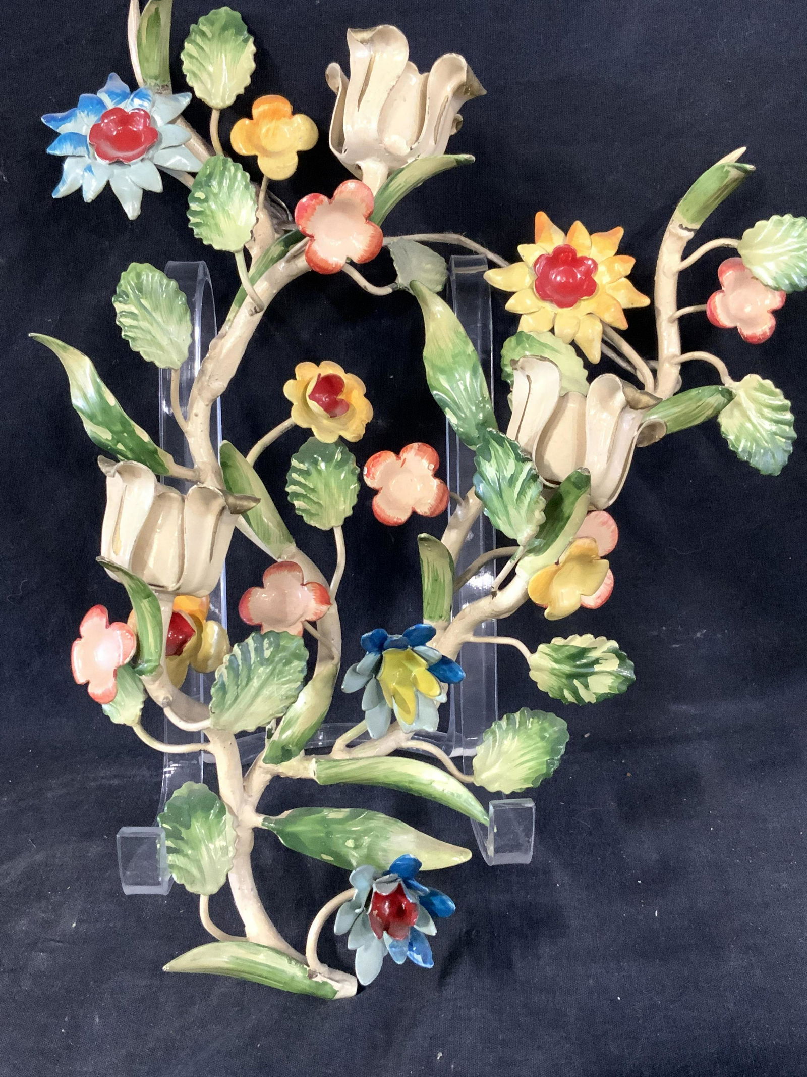 Hand Painted Toleware Wall Candelabra w Flowers (1 of 10)