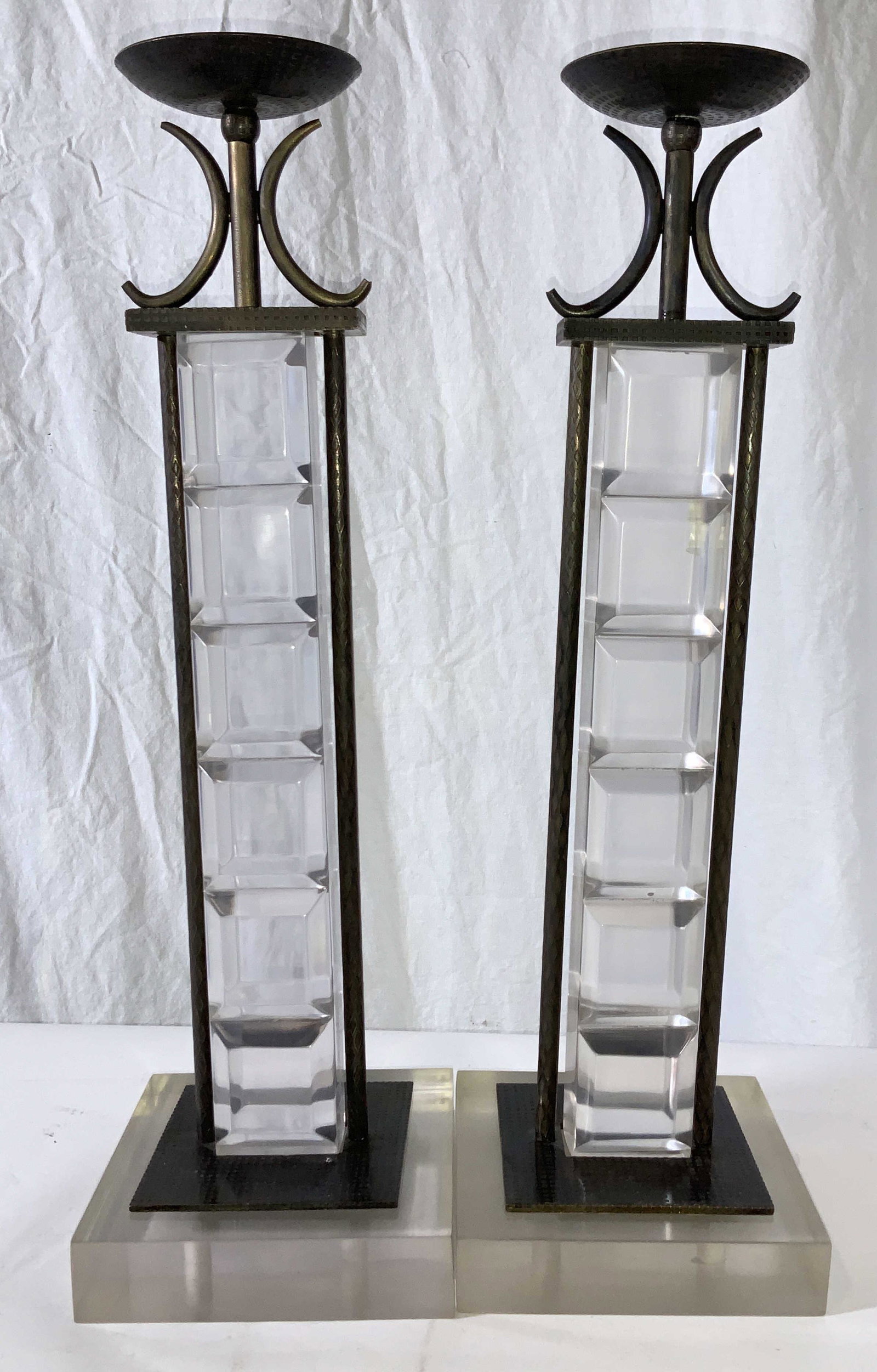 Mid Century Lucite and Metal Pillar Candlesticks (1 of 7)