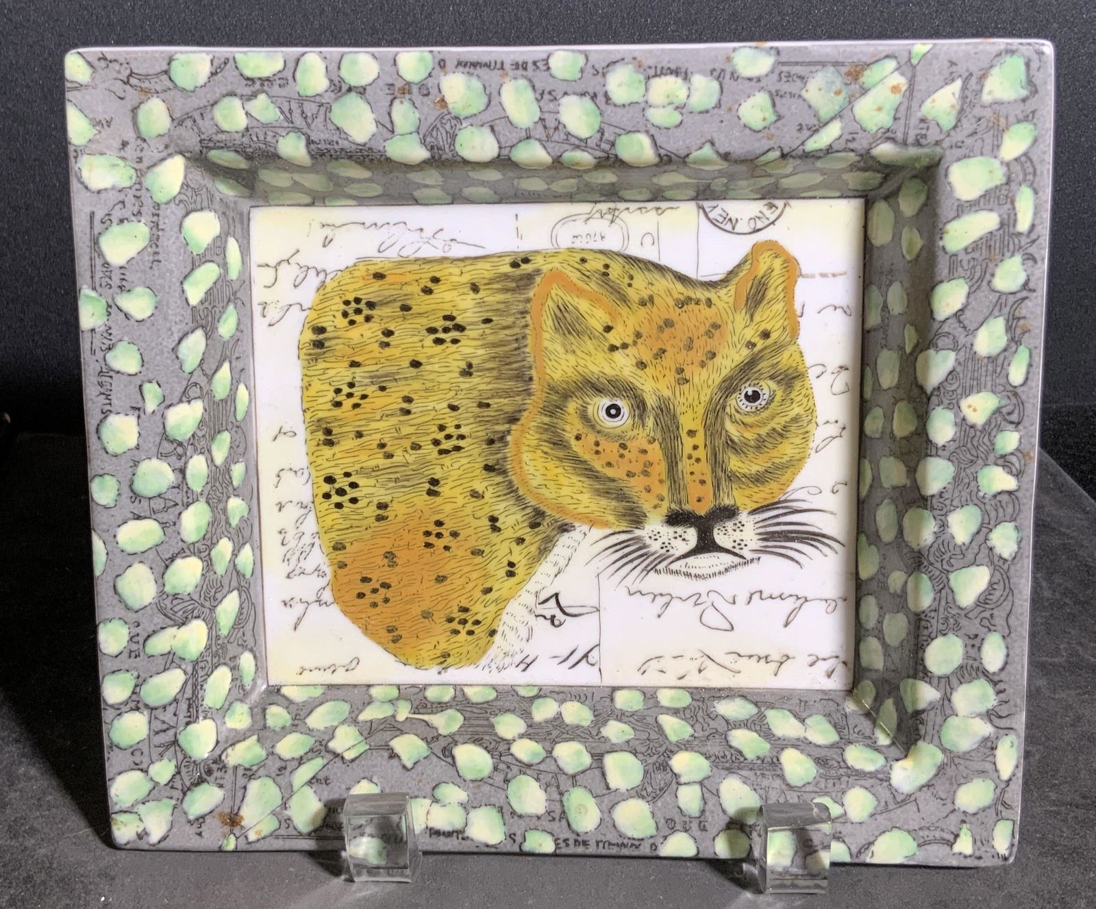 JOHN DERIAN Signed Ceramic Cheetah Plate (1 of 10)