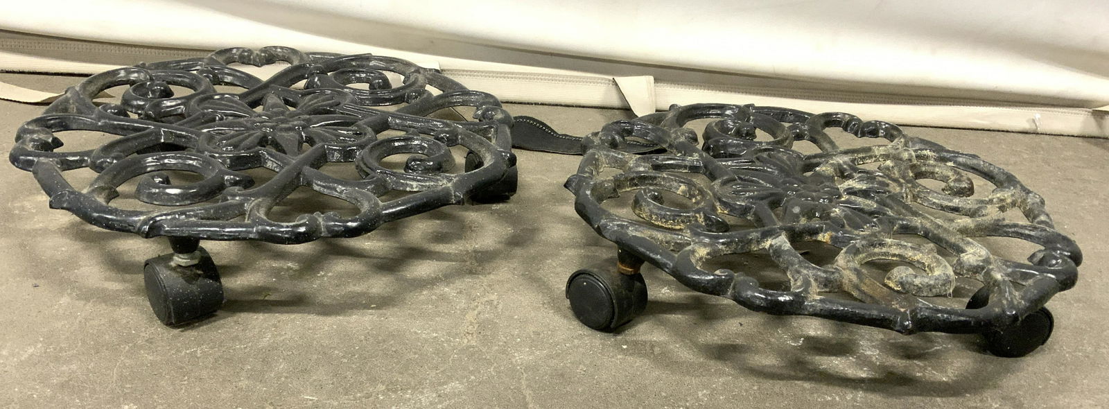 Pair Metal Planter Stands On Wheels (1 of 8)