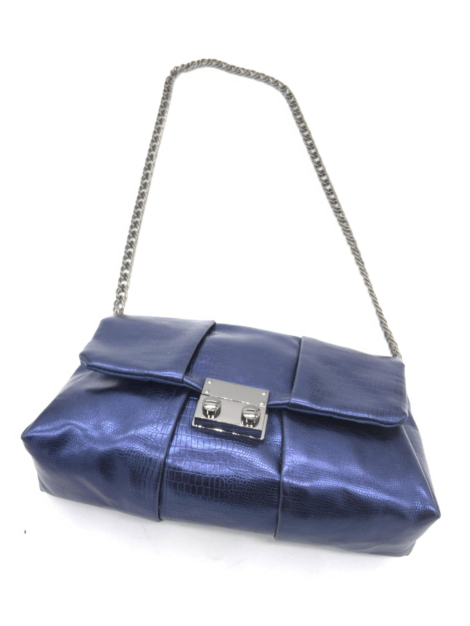 STYLE & CO Metallic Cobalt Reptile Style Purse: A reptile skin style deep cobalt hued shoulder purse with a metallic finish and gunmetal tone metal hardware. Lined interior. Interior reads STYLE & CO. Measures approx 5L x 8W in. Strap drop 10 inche