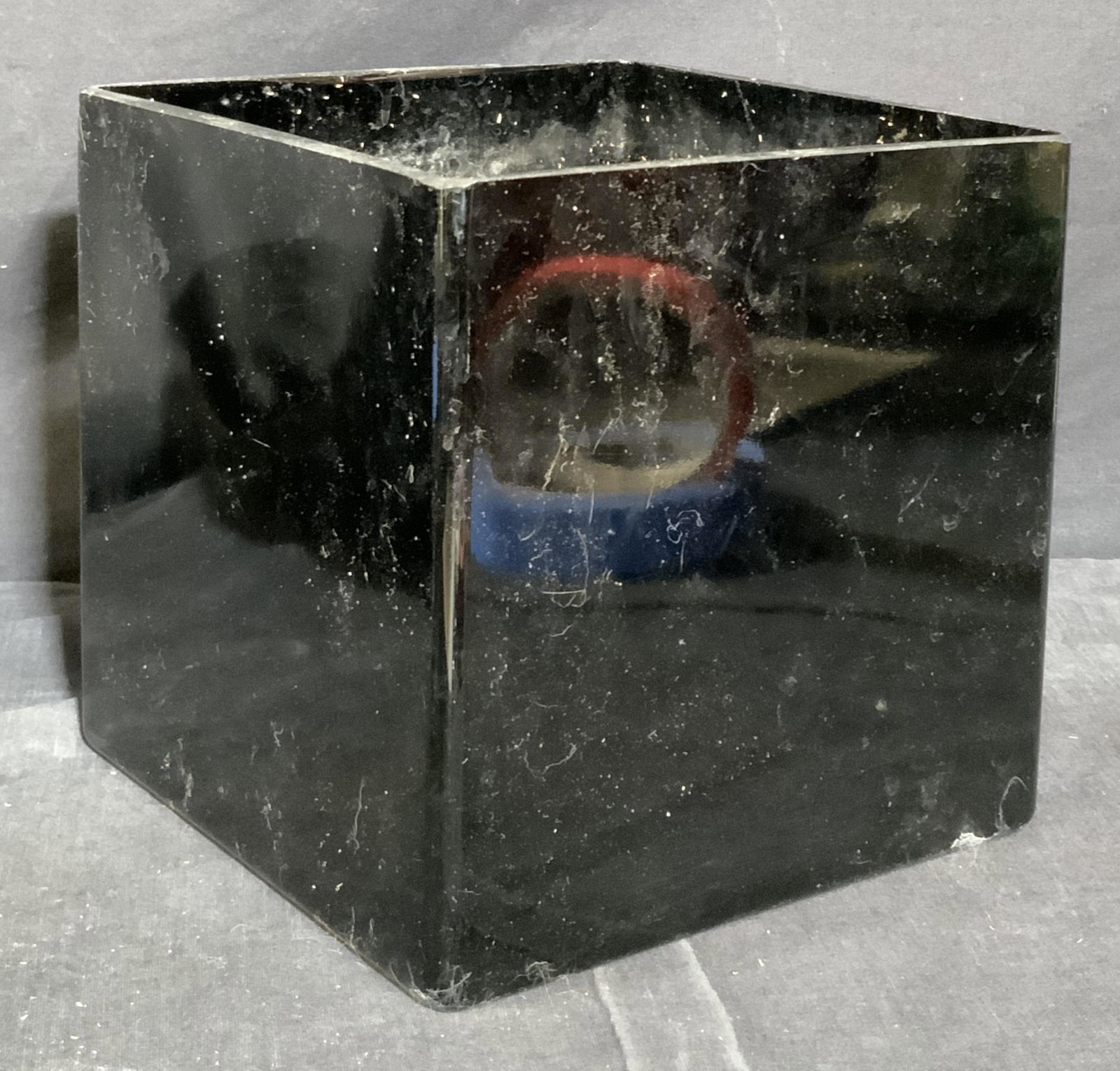Black Cubed Garden Planter: Black Cubed Garden Planter, measures 7 x 7 x 7 inches, wear consistent with age and use. Planter, decorative planter, home decor, home accessories, garden decor, garden accessories, garden planter, ho