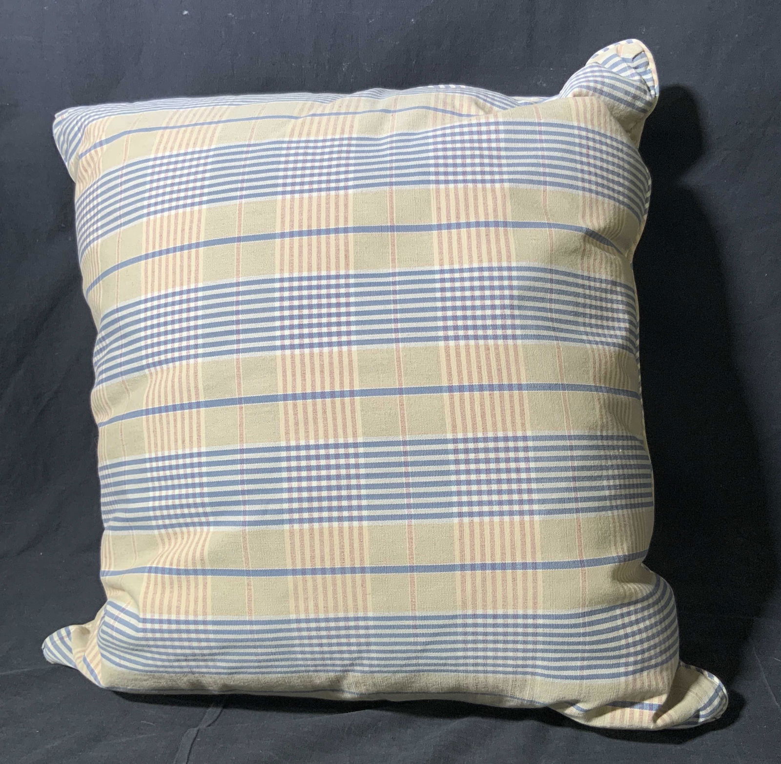 Vintage Blue & Beige Plaid Oversized Throw Pillow (1 of 9)