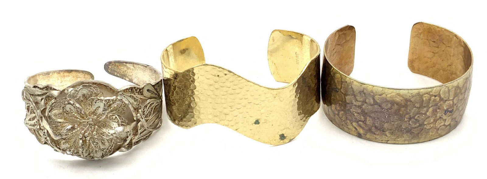 3 Vntg Hammered & Floral Bracelets, Sterling &More (1 of 11)