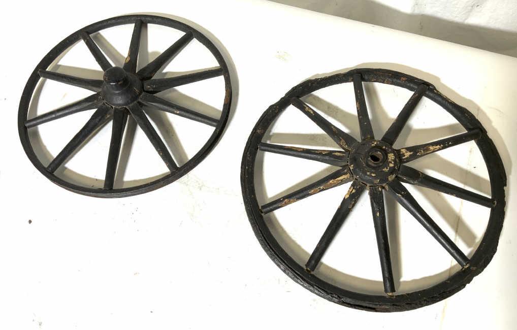 Antique Pair Wood & Metal Spinning Wheels (1 of 6)
