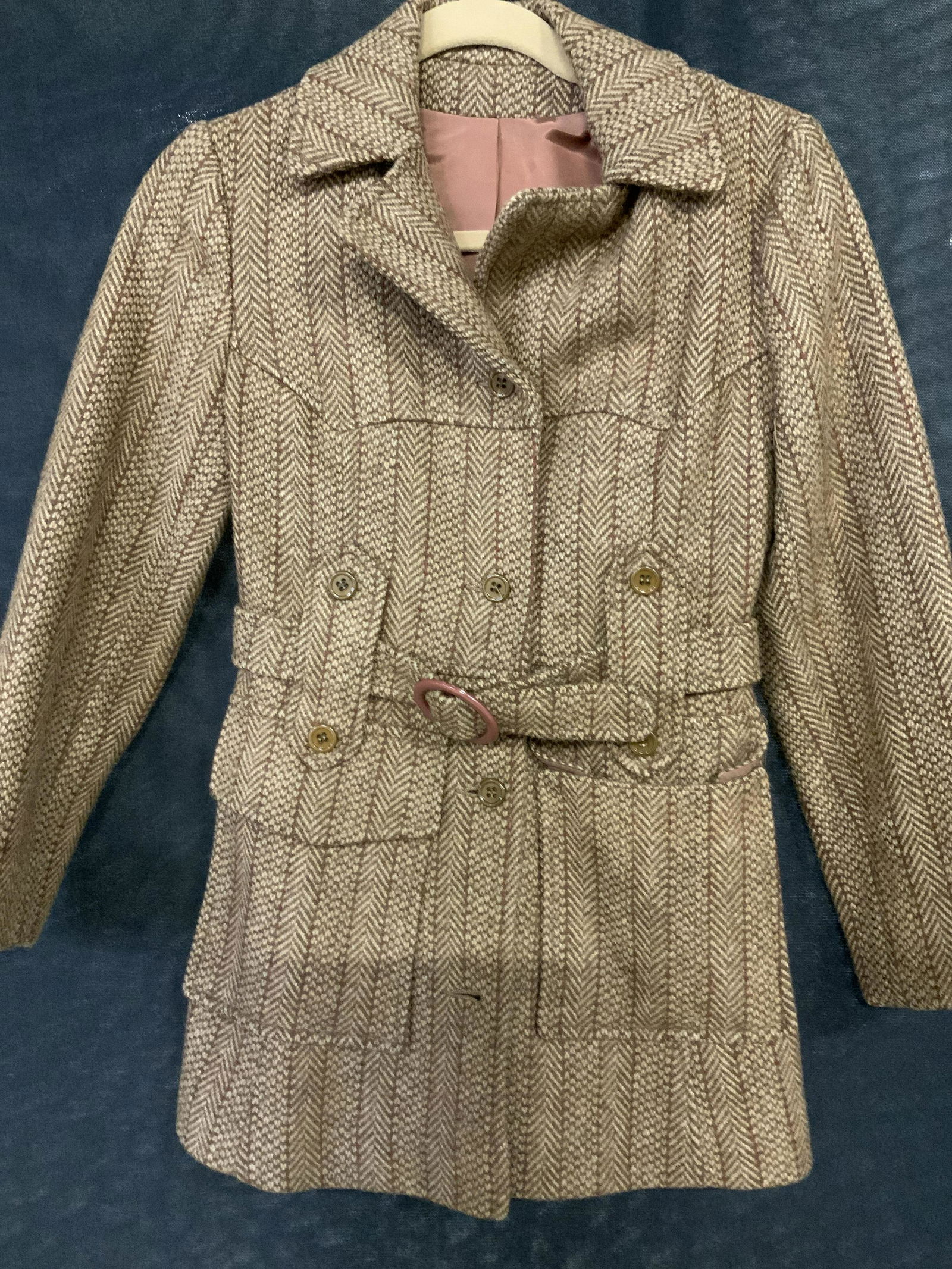 Vintage Chevron Pattern Wool Belted Jacket (1 of 5)