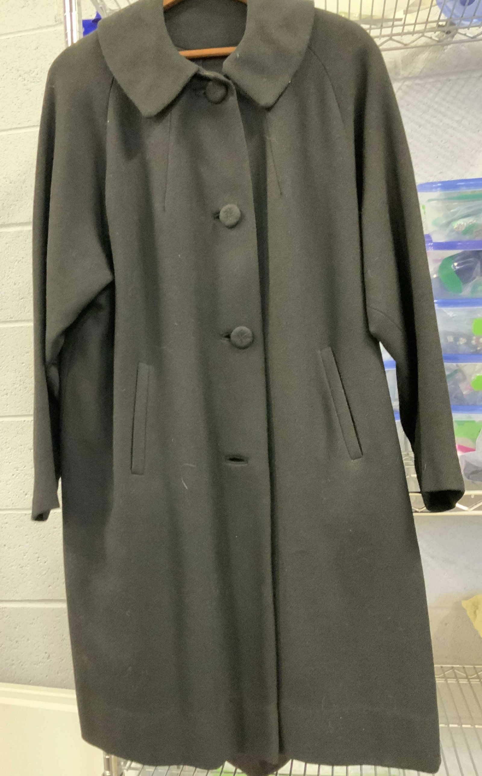 Black Wool Vtg Swing Coat, Union made (1 of 7)