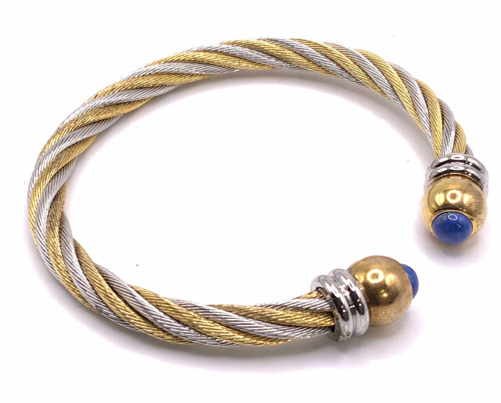 Yurman Style Costume Cabochon Tipped Braided Cuff (1 of 10)