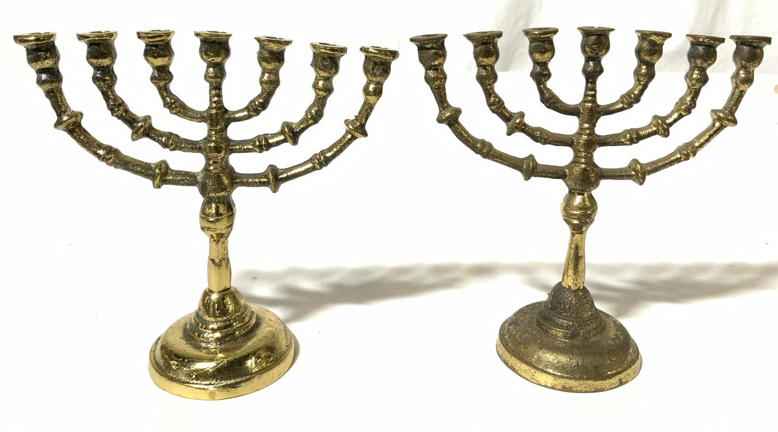 Vintage Pair Petite Brass Judaica Menorahs (1 of 8)