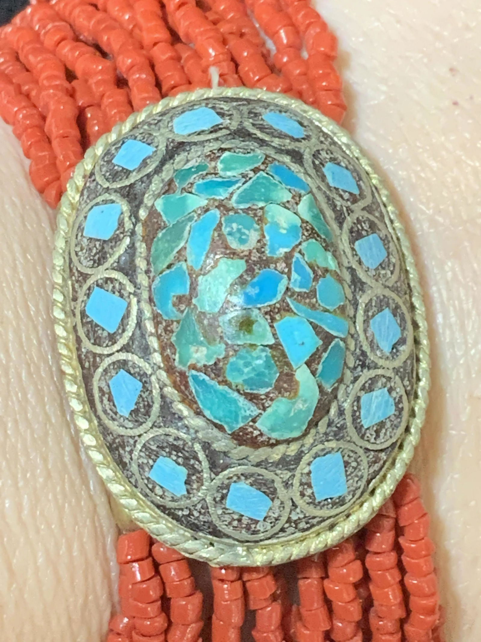 Southwestern Handmade Turquoise & coral Bracelet (1 of 5)