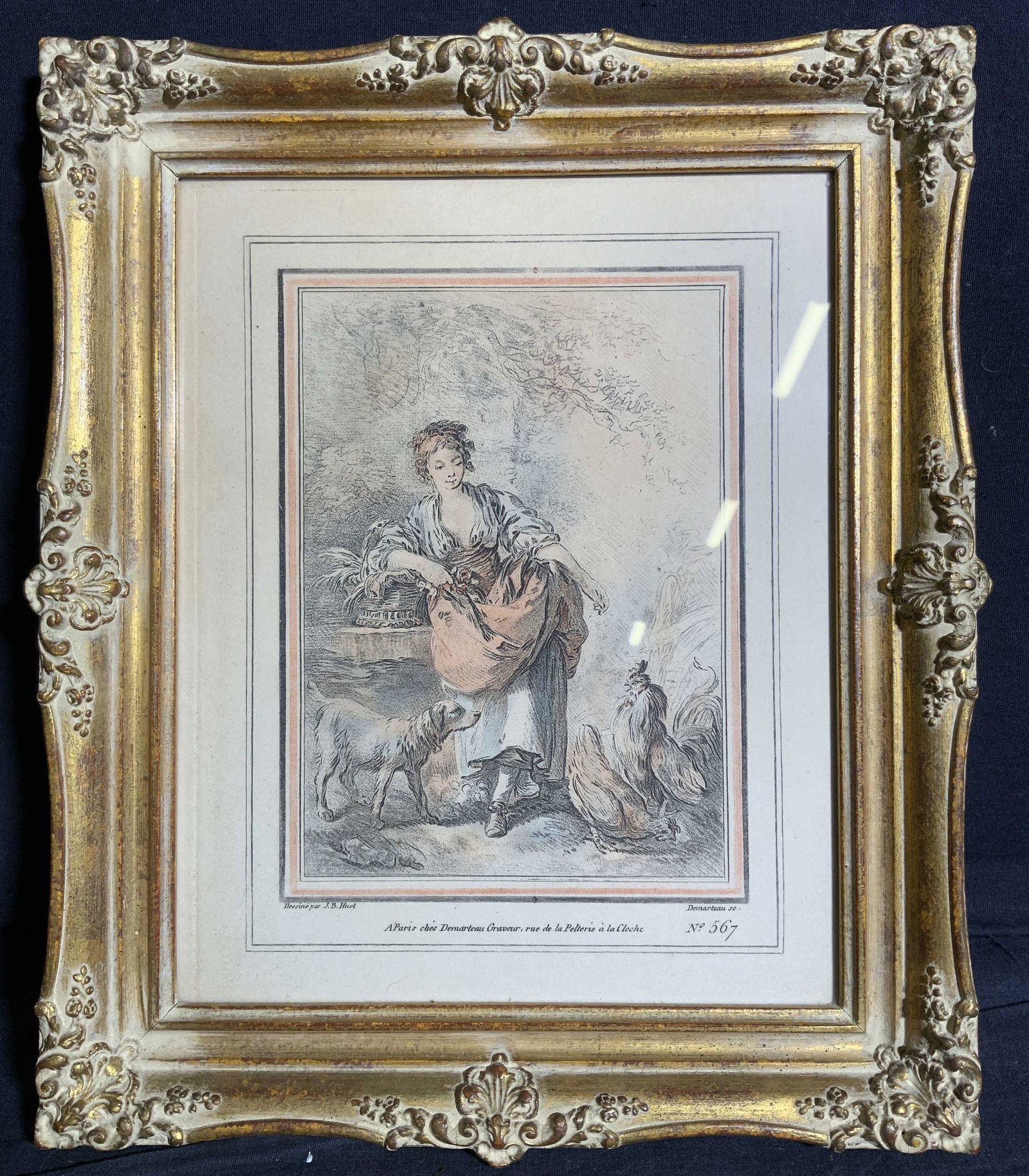 Antique French Hand Colored Engraving of Farm Girl (1 of 8)