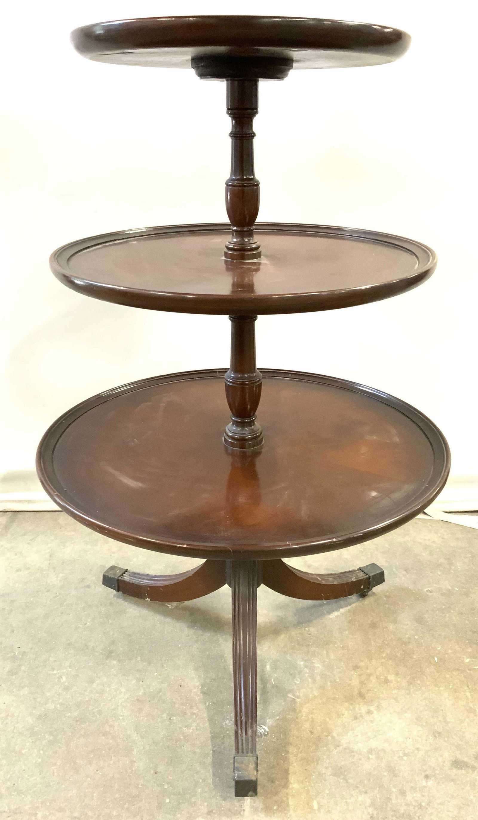 Vintage Carved Wooden 3 Tier Dumbwaiter On Casters (1 of 10)
