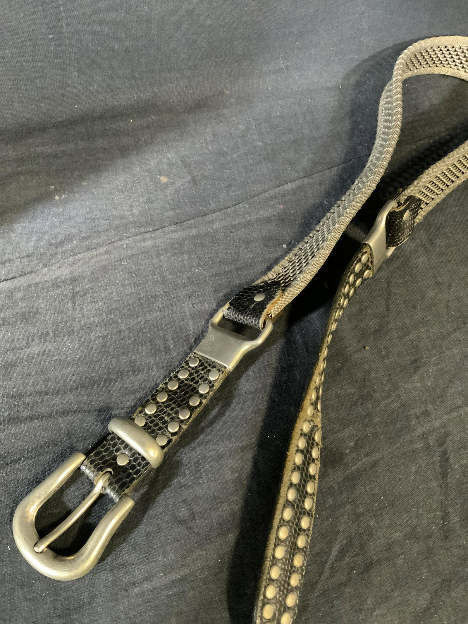 Vintage Small Wire & Leather Belt: Vintage Small Wire & Leather Belt, measures 38 x 1 1/2 inches, wear consistent with age and use. Property of Manhattan, New York Estate of D. Winston, matchmaker to the stars, NYC Socialite and philan