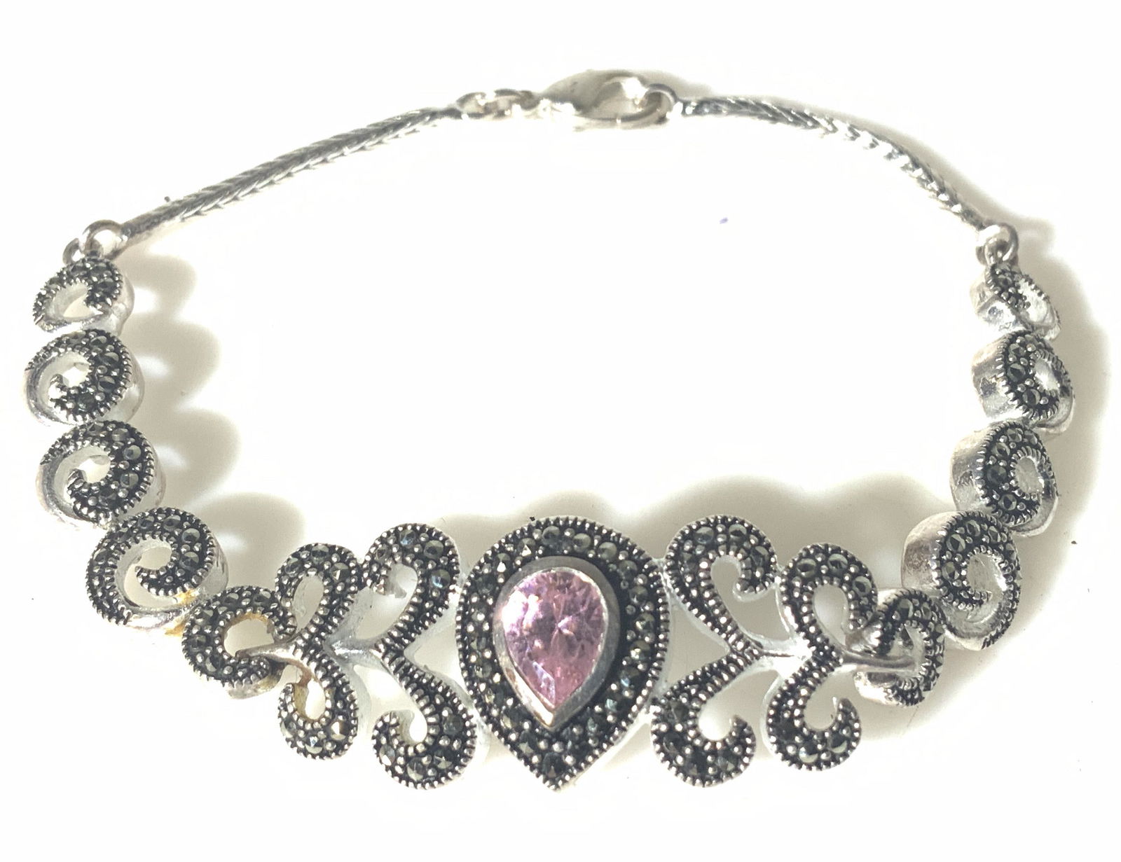 Marcasite Circle & Scroll Bracelet w Crystal (1 of 5)