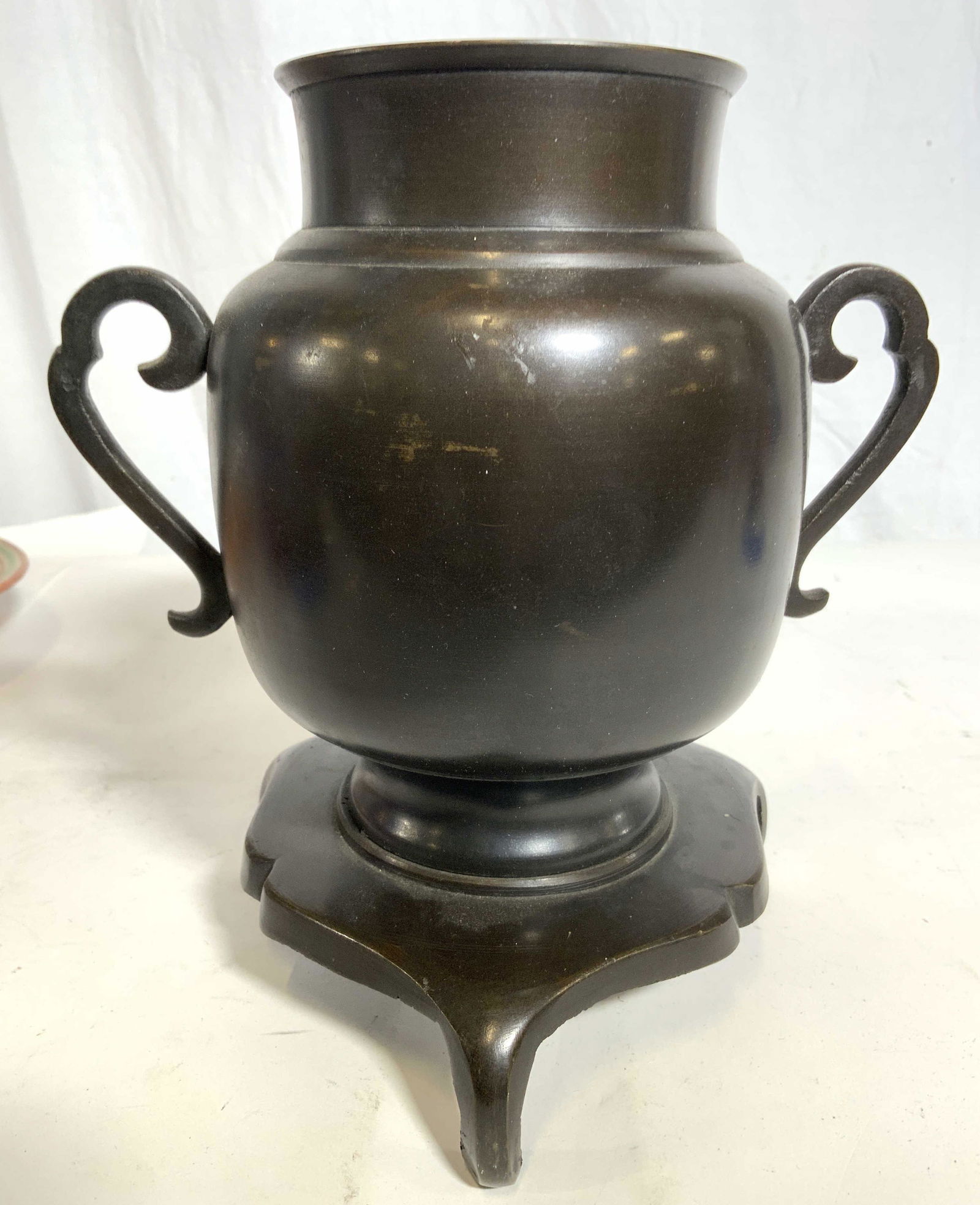 Vintage Footed Brass Vessel W Handles (1 of 7)