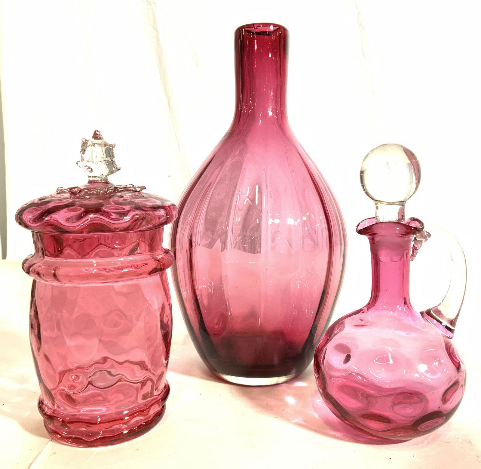 Lot 3 Assorted Cranberry Glass Vessels Art Glass (1 of 8)