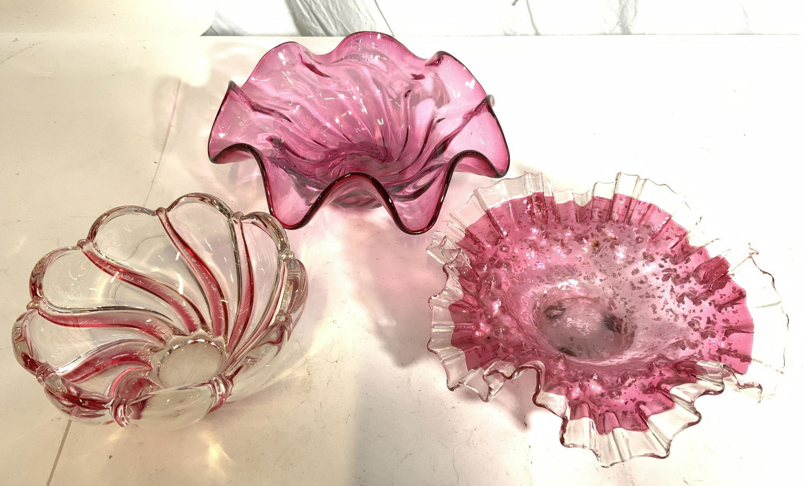 Lot 3 Vintage Cranberry Glass Vessels (1 of 8)