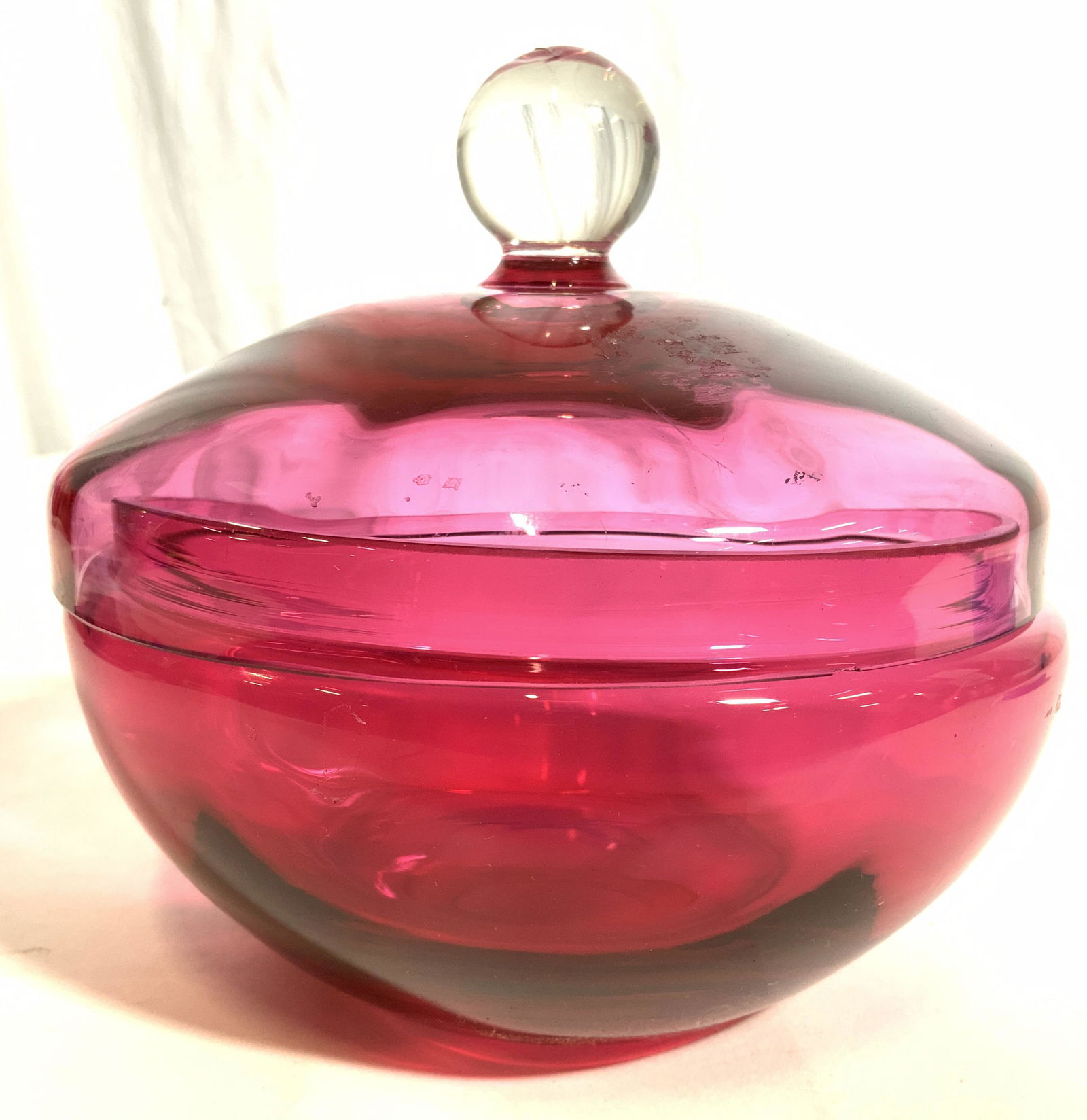 Vintage Lidded Cranberry Glass Trinket Box (1 of 7)