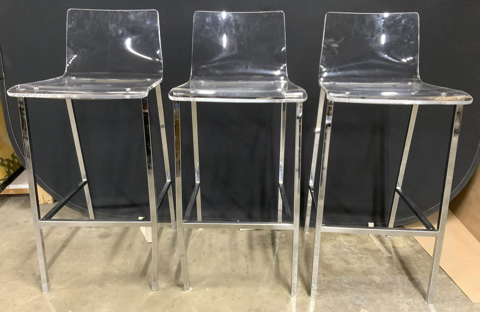 Set 3 MCM Acrylic Lucite Stools W Chrome Bases (1 of 10)