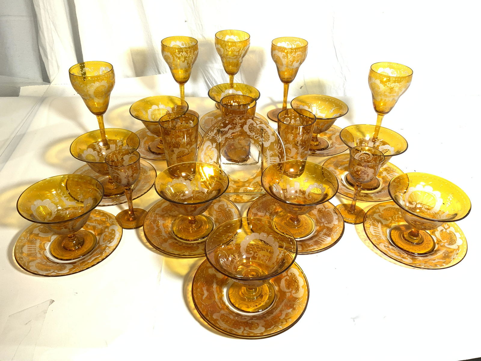 Set 30 Amber Glass Bohemian Glass Ware (1 of 10)