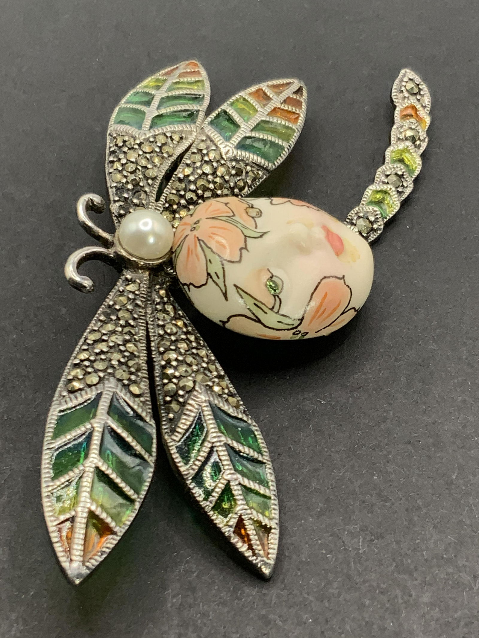 Vintage Enameled & Marcasite Dragonfly Form Brooch (1 of 12)