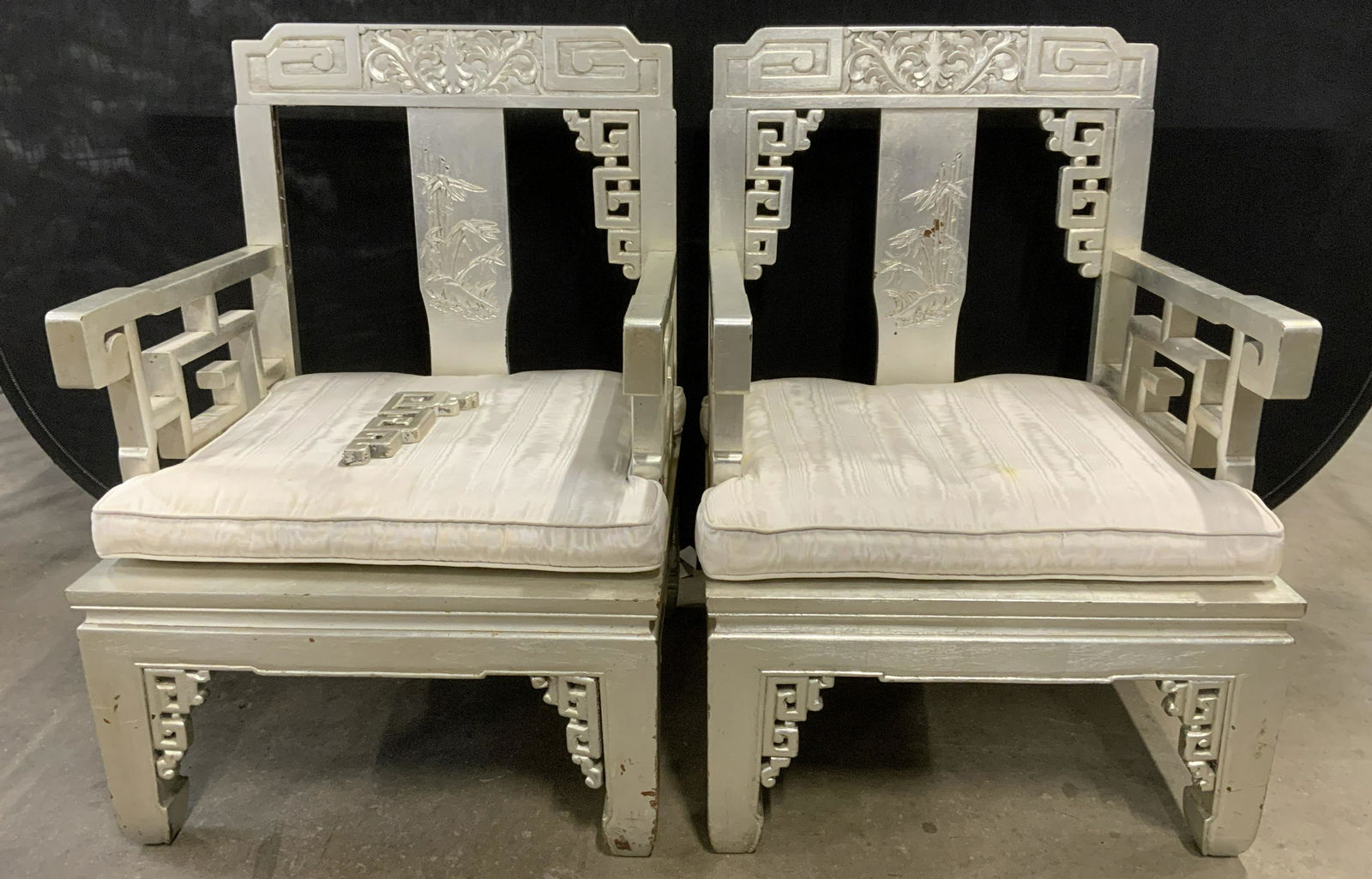 Pair Silver Toned Ming Style Armchairs (1 of 11)