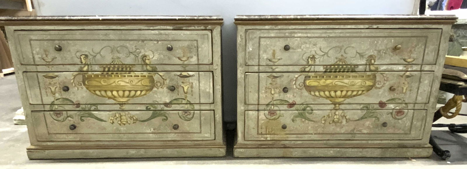 Pair 3 Drawer Wooden Marble Top Dressers (1 of 13)