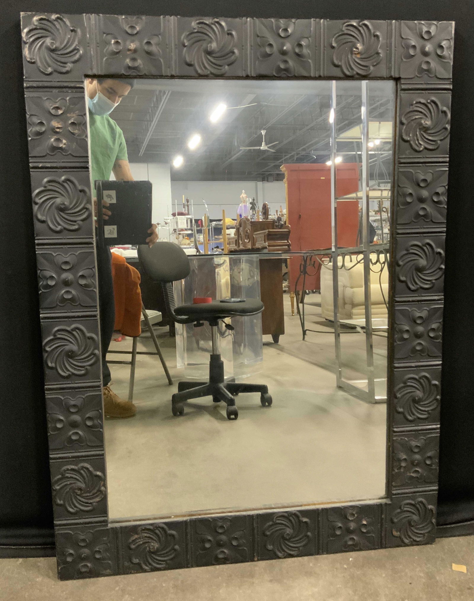 Black Metal Handcrafted Mirror from Ceiling Tin (1 of 7)