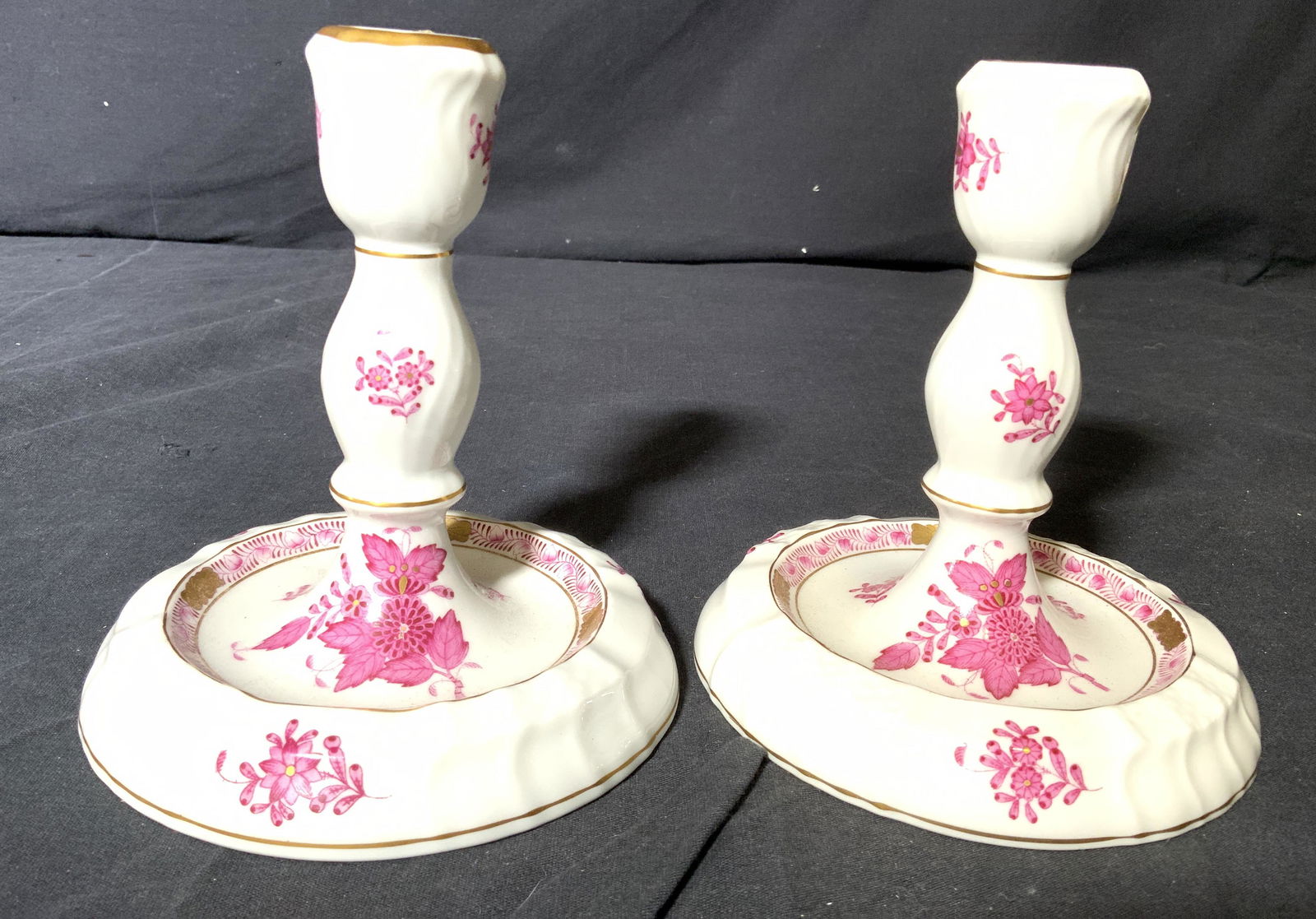 Pair HEREND Hand Painted Candlesticks (1 of 9)