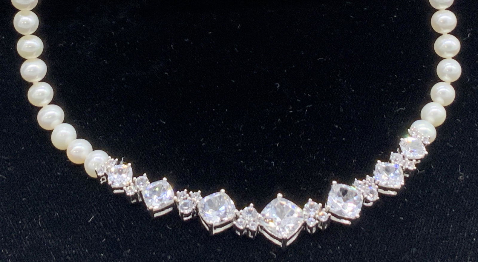 Classic White Pearl necklace w White Topaz Stones (1 of 10)