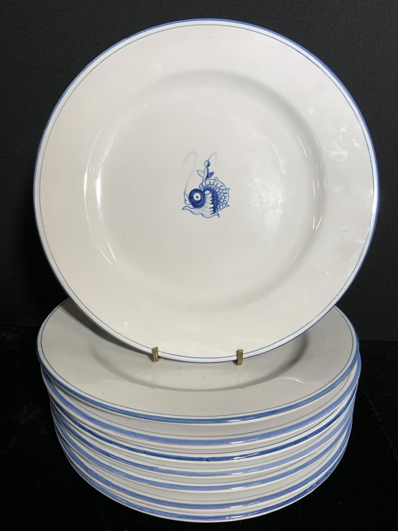 8 Vntg POUR BIOT Signed Ceramic Fish Motif Plates (1 of 16)