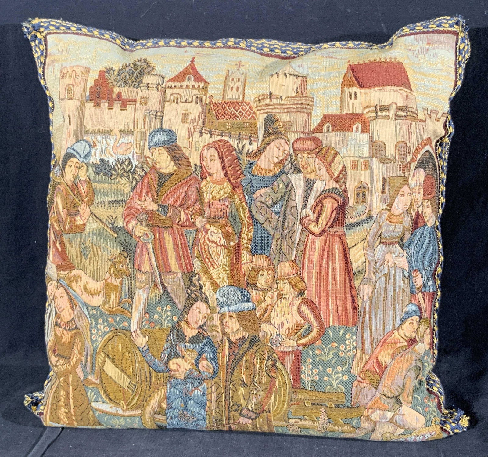 Vintage Tapestry Style Medieval Motif Toss Pillow (1 of 16)