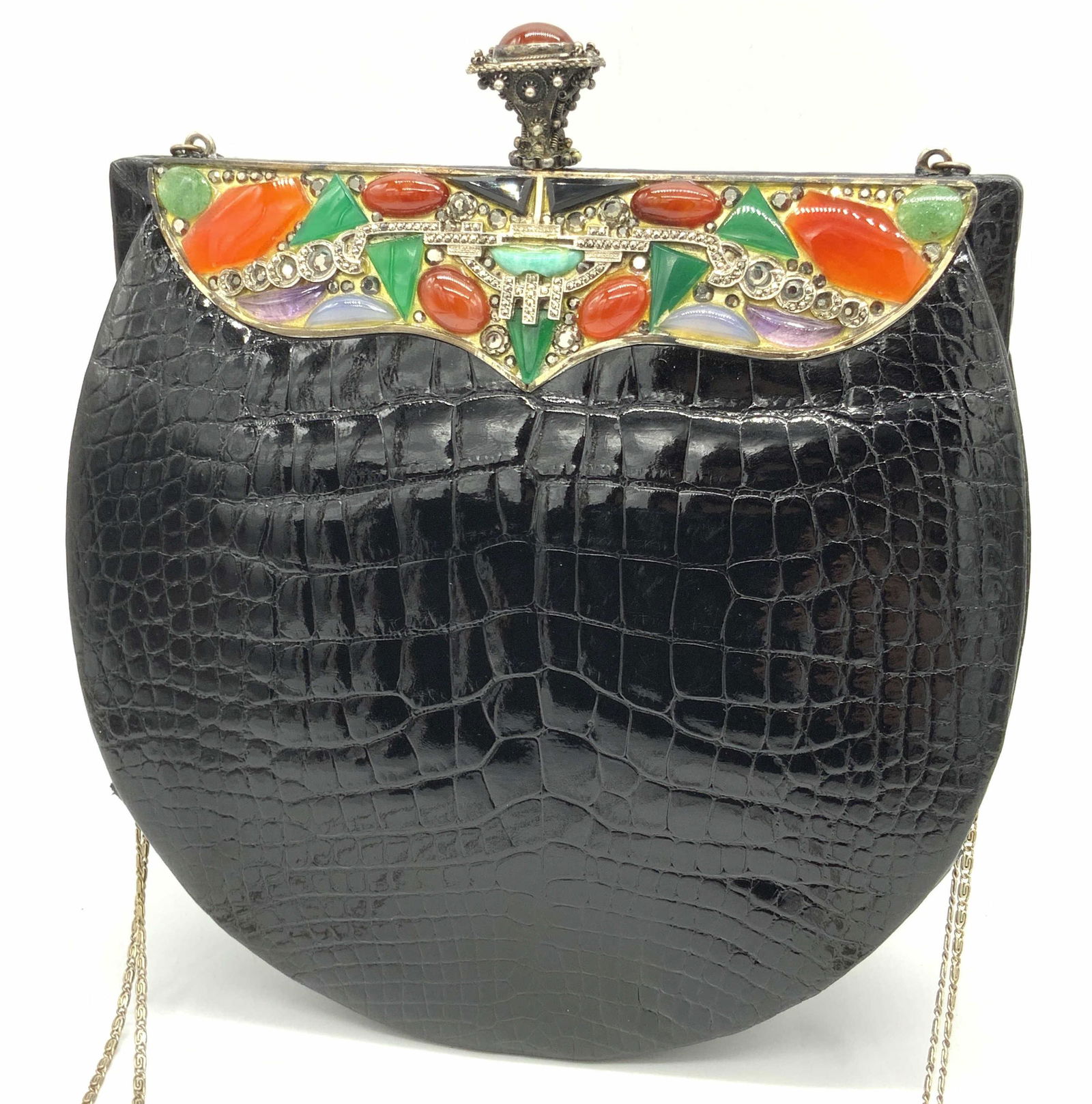 LA JEUNESSE Vintage Bejeweled Cabochon Croc Purse (1 of 20)