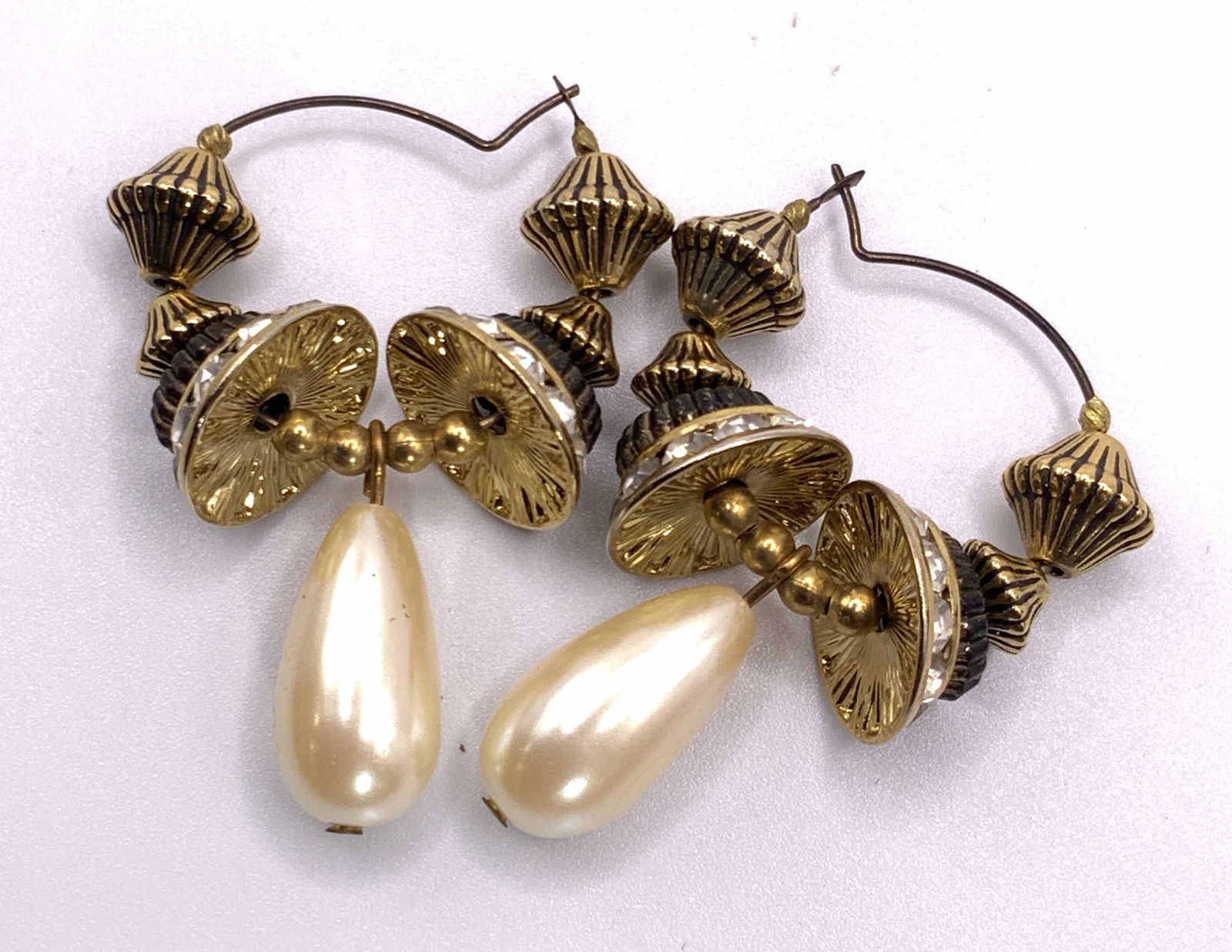 Vintage Pearlescent Beaded Dangle Hoop Earrings (1 of 10)