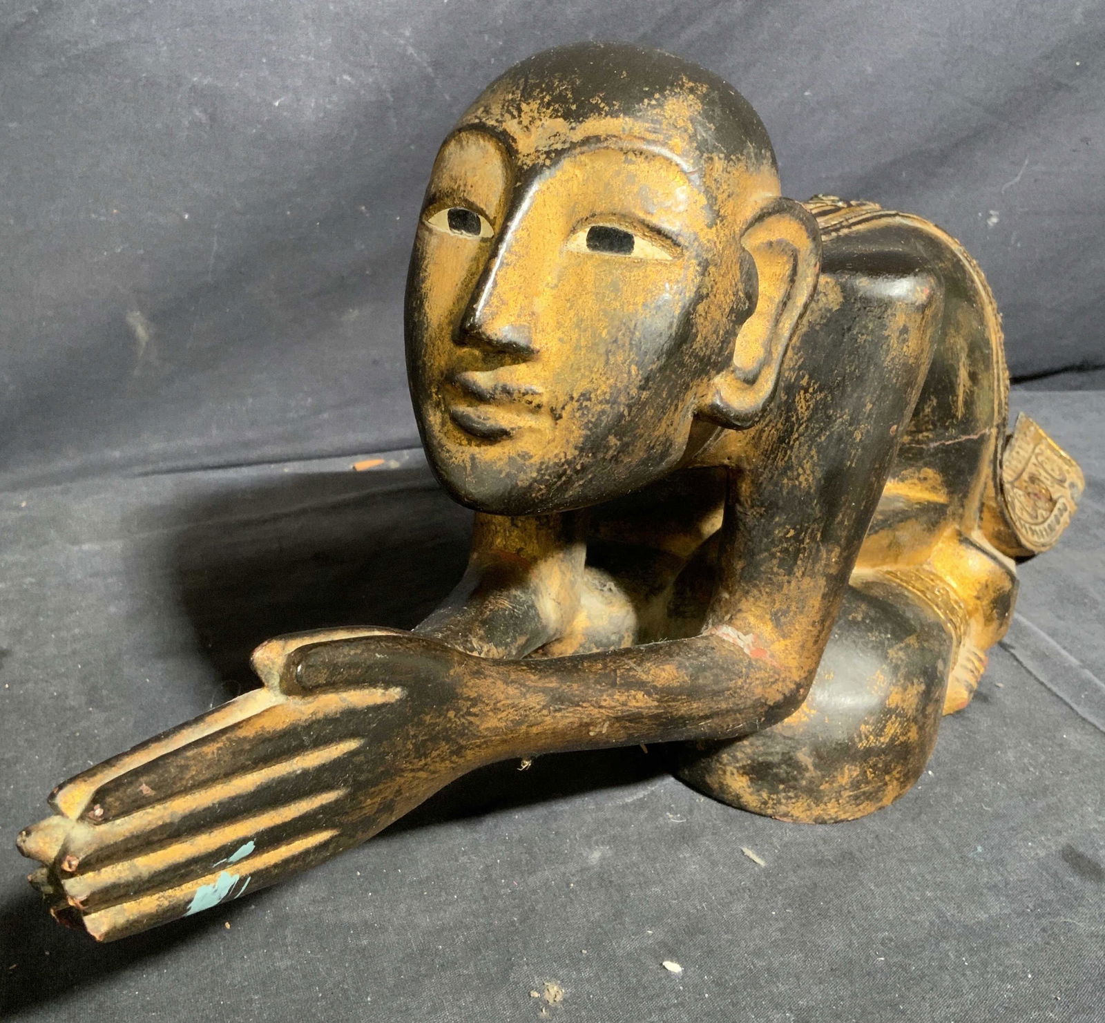 Vintage Wood Bowing Asian Monk Statue (1 of 10)