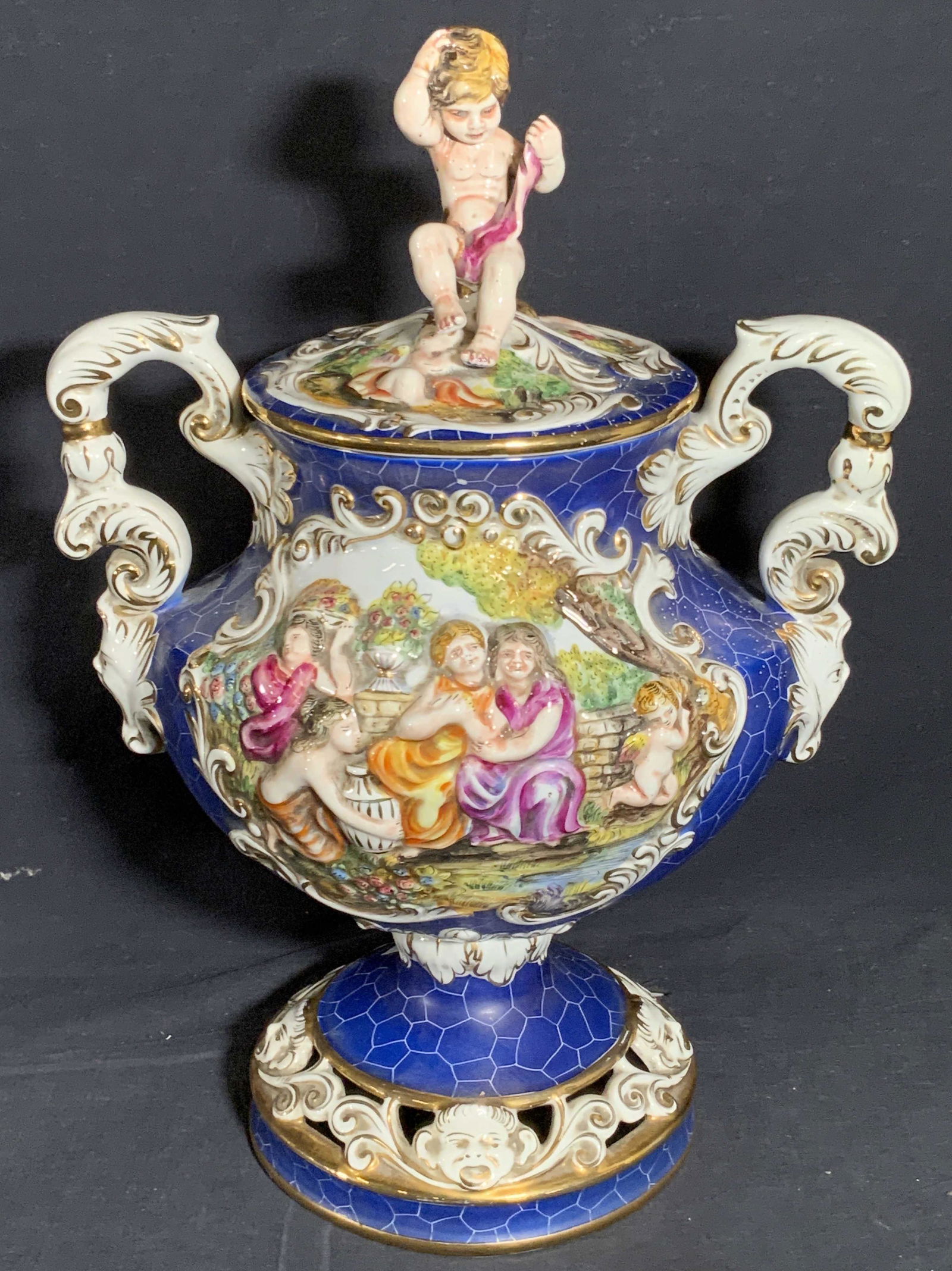 Vintage CAPODIMONTE Signed Porcelain Lidded Urn (1 of 20)