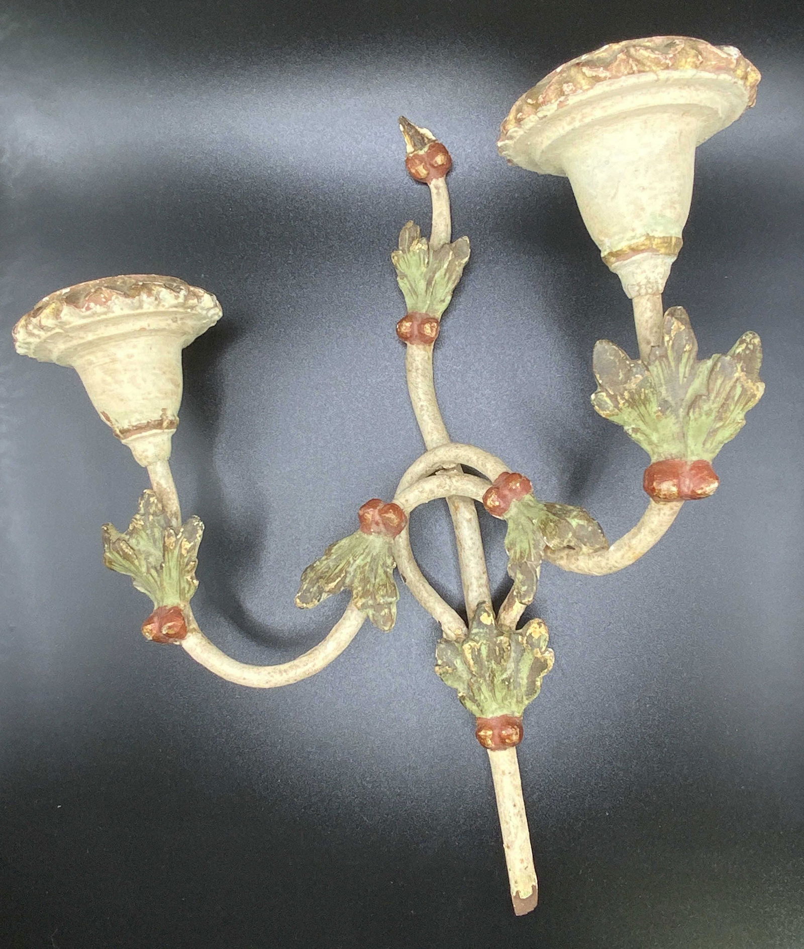 Vintage Hand Painted Wood & Tole Candle Sconce (1 of 16)