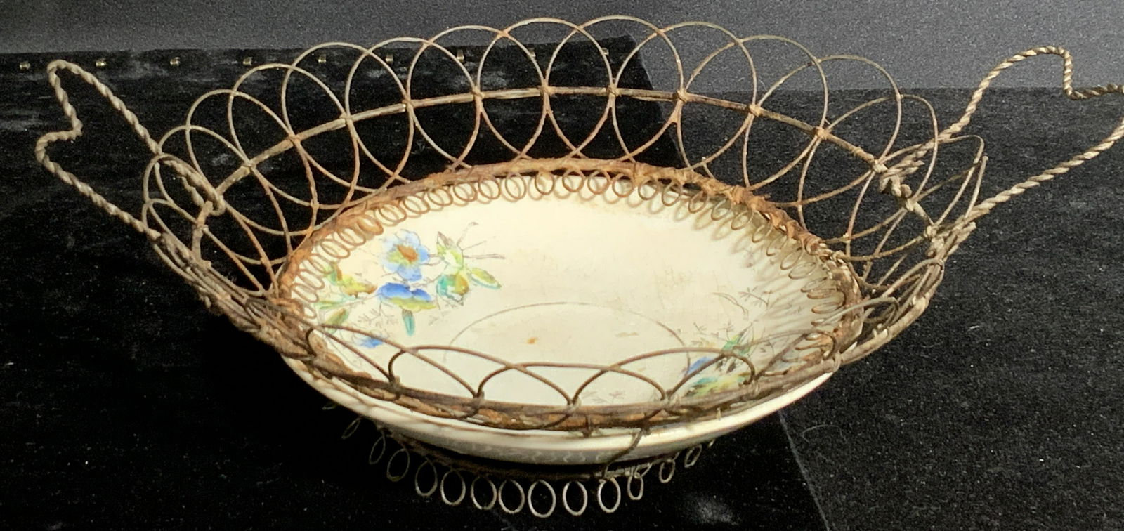 Vintage Wire Mesh Basket w/ Porcelain Saucer (1 of 12)
