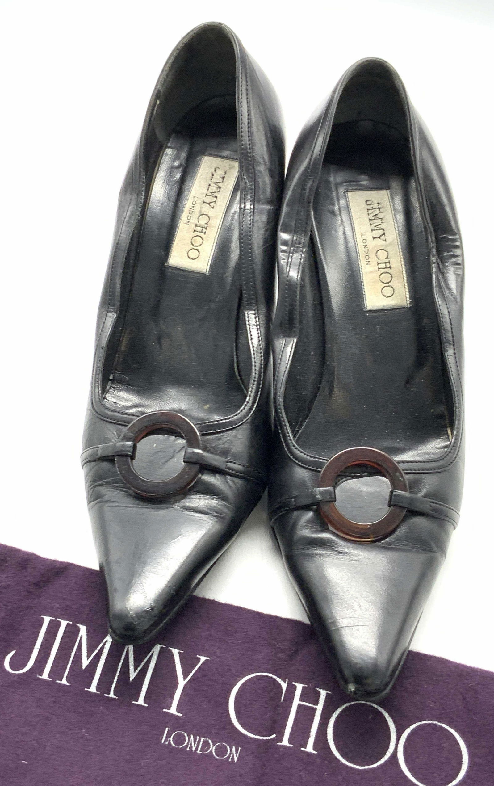 Vintage JIMMY CHOO Black Leather Point Heels, Bag (1 of 13)