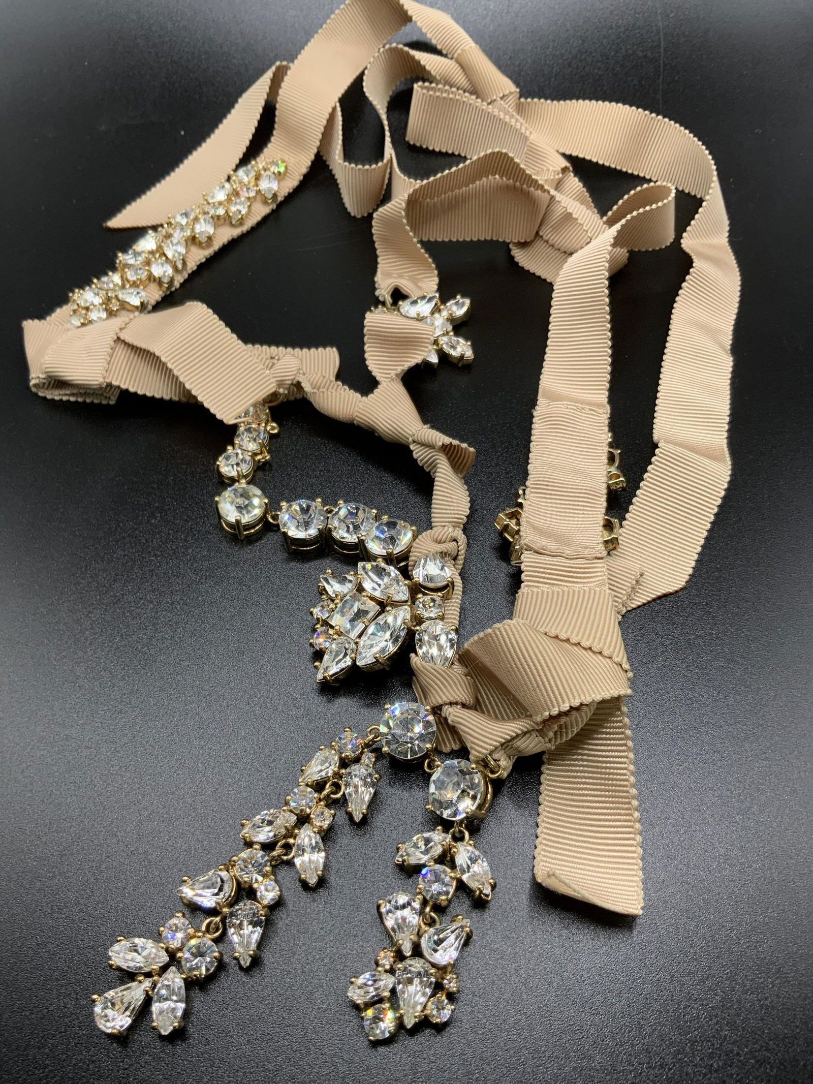 Vintage Tie On Fabric Crystal Statement Necklace (1 of 11)