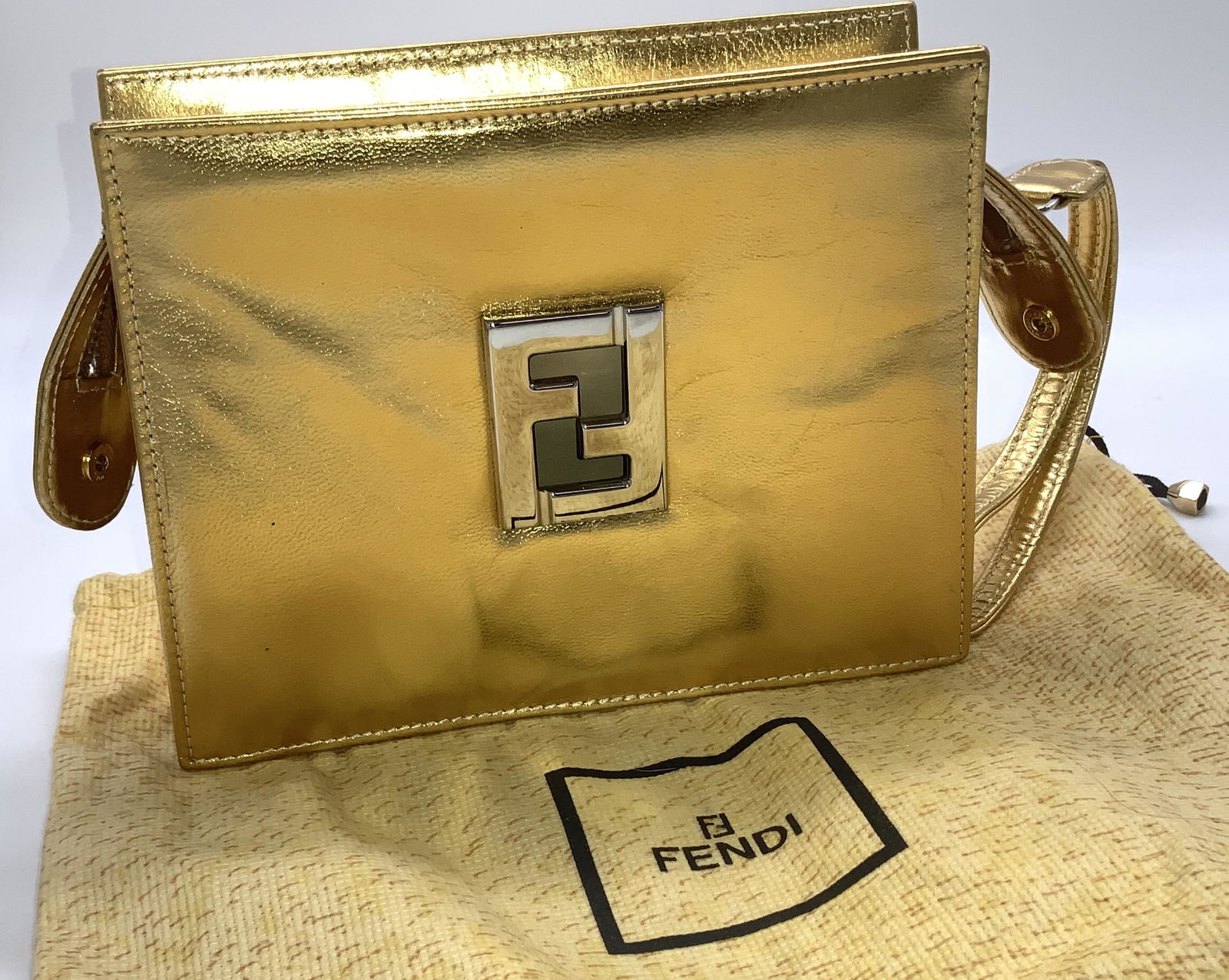 FENDI Gold Cosmetic Bag/ Evening Purse w Duster (1 of 9)