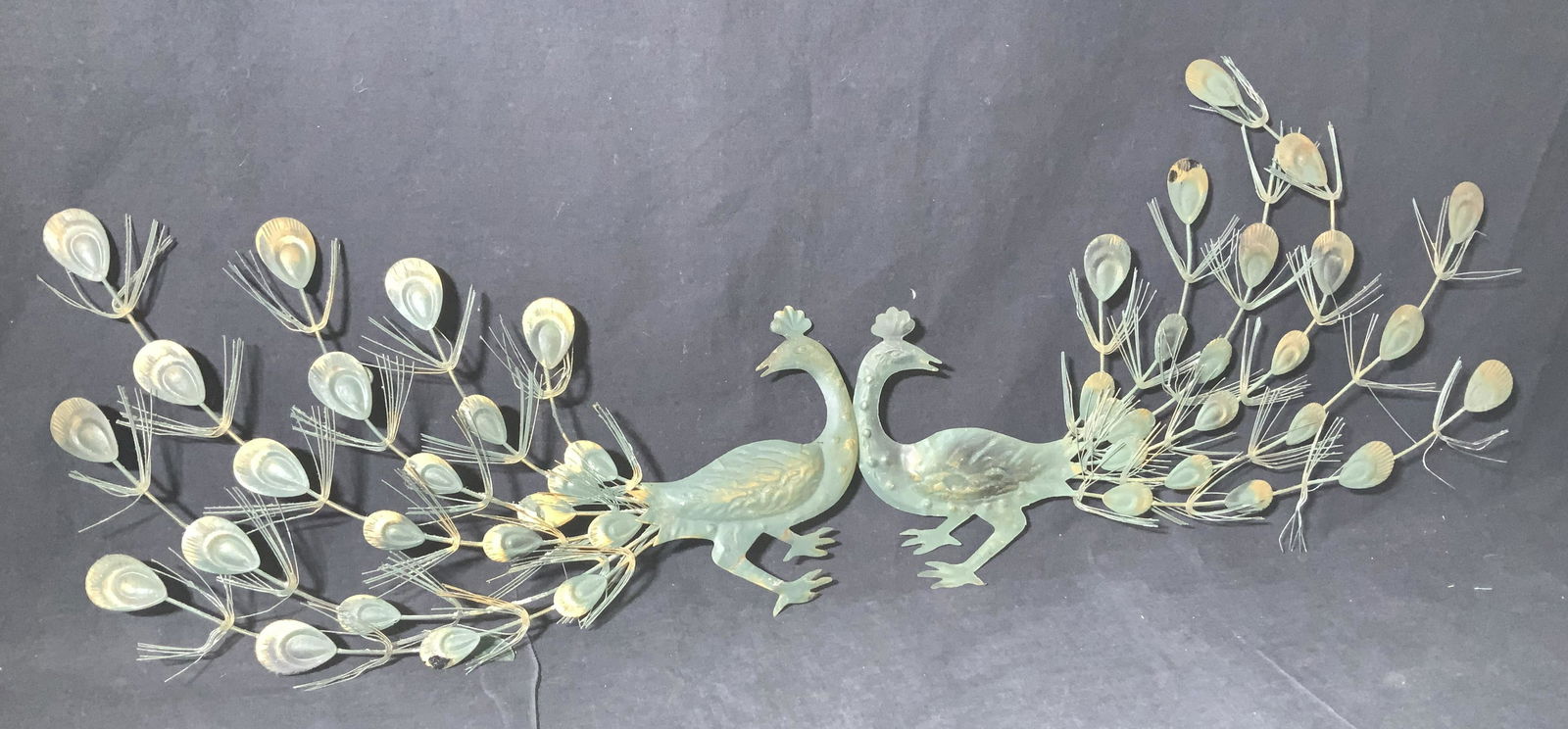 Pair Painted Metal Asian Peacock Wall Decor (1 of 9)
